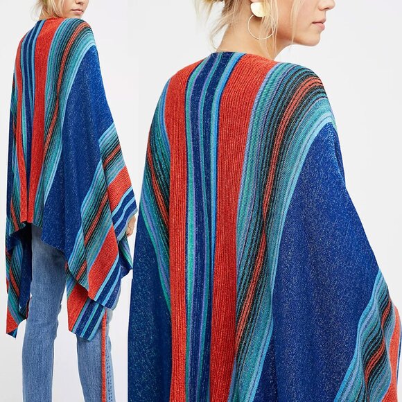 Free People In a Moment Poncho Ruana OS Sparkle Striped Knit Cardigan Boho $198 - Picture 2 of 16